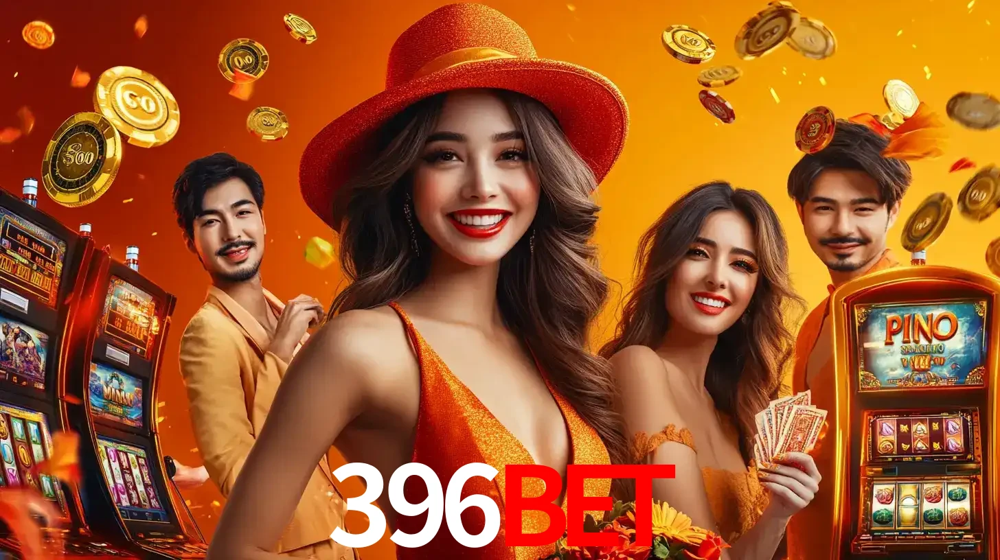 Grupo de amigos asiáticos sorrindo e se divertindo com máquinas de caça-níqueis em um ambiente festivo, celebrando suas vitórias nos jogos de cassino do 396bet.